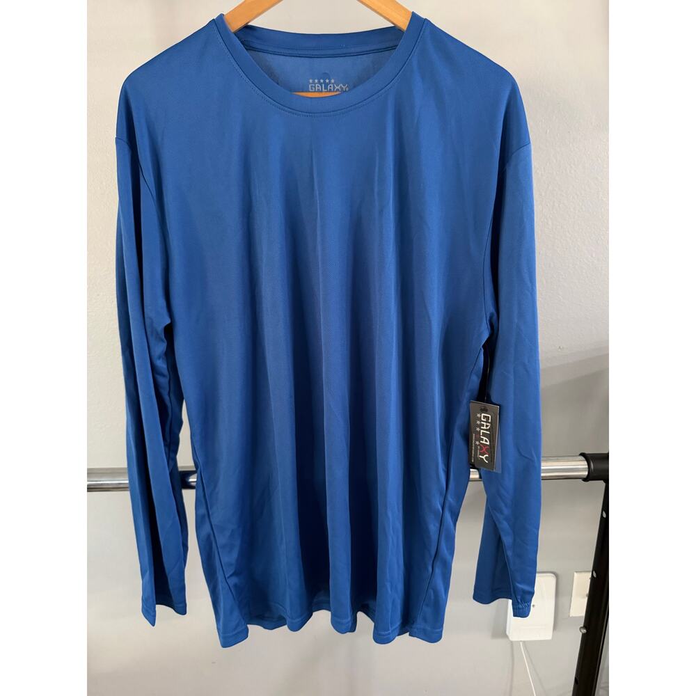 Galaxy by Harvic Performance Shirt Men's L Blue Long Sleeves Moisture-Wicking
